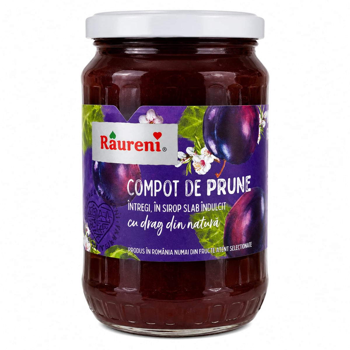 Râureni Compote de Prunes Entières au Sirop Faiblement Sucré 720g