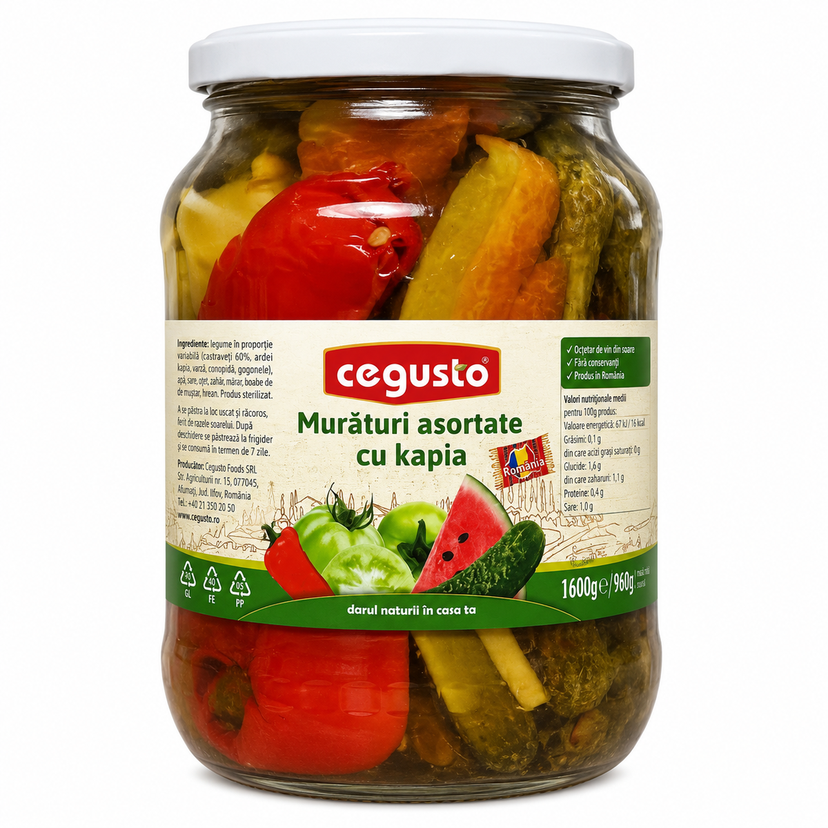 Cegusto Cornichons Assortis au Kapia 1,6 kg