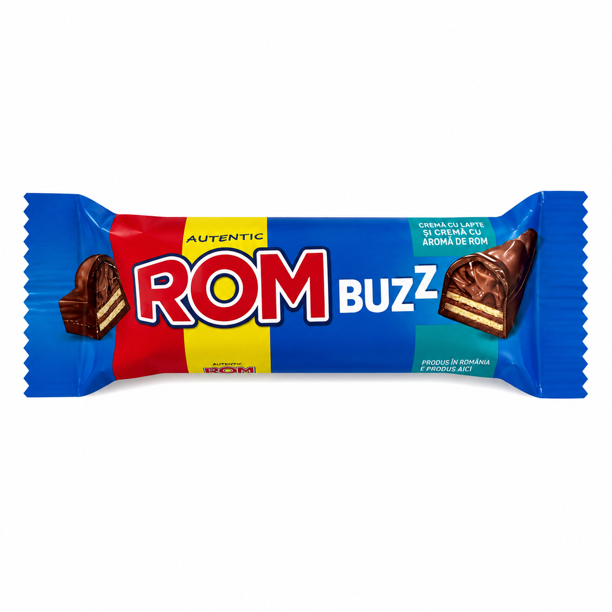 ROM Baton de ciocolată cu lapte, umplutură cu rom și napolitane 50g
