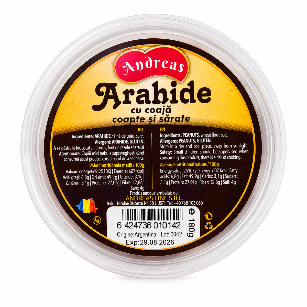 Andreas Cacahuètes grillées et salées avec coque – 180 g