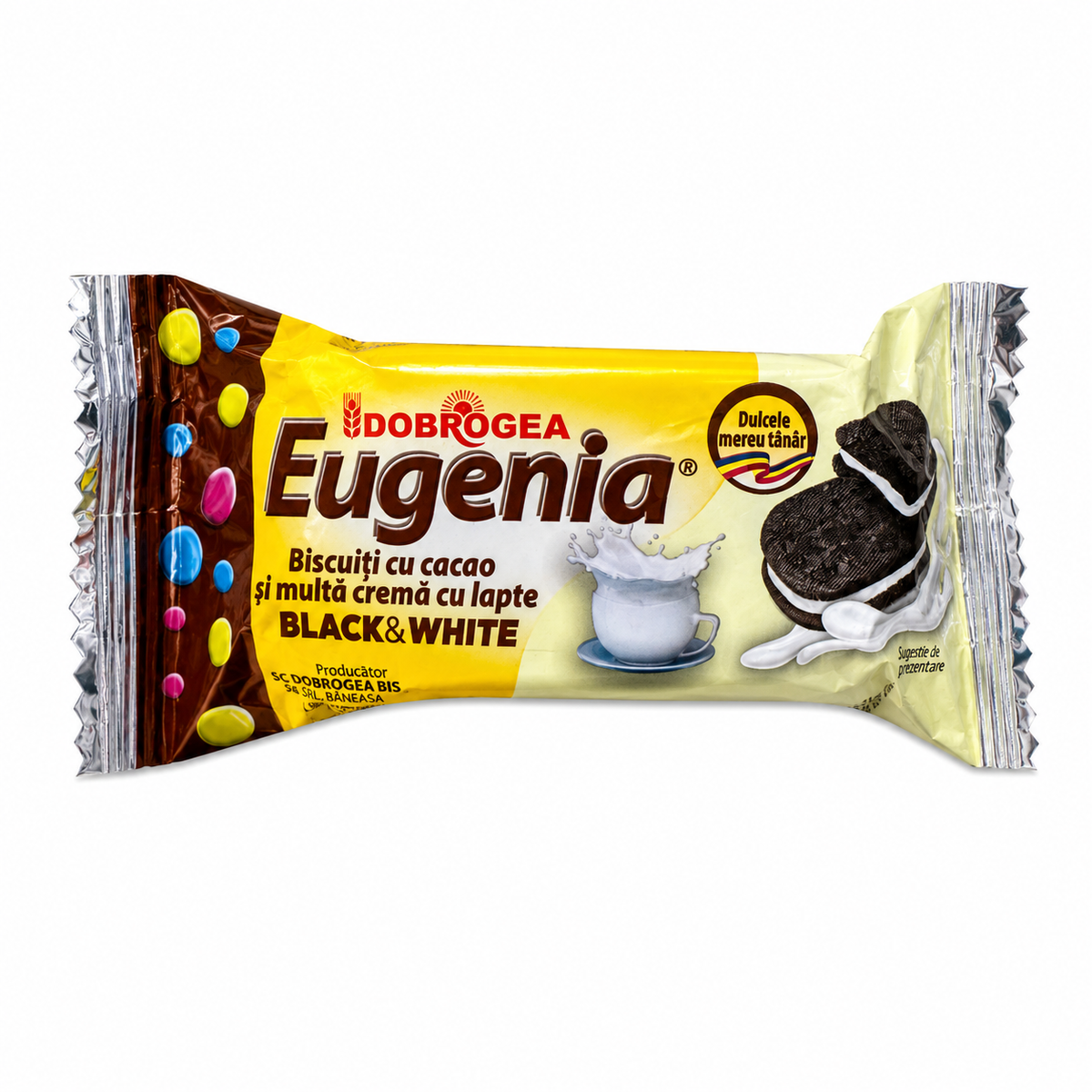 Eugenia Black & White – Biscuits Cacao et Crème Abondante au Lait 36g