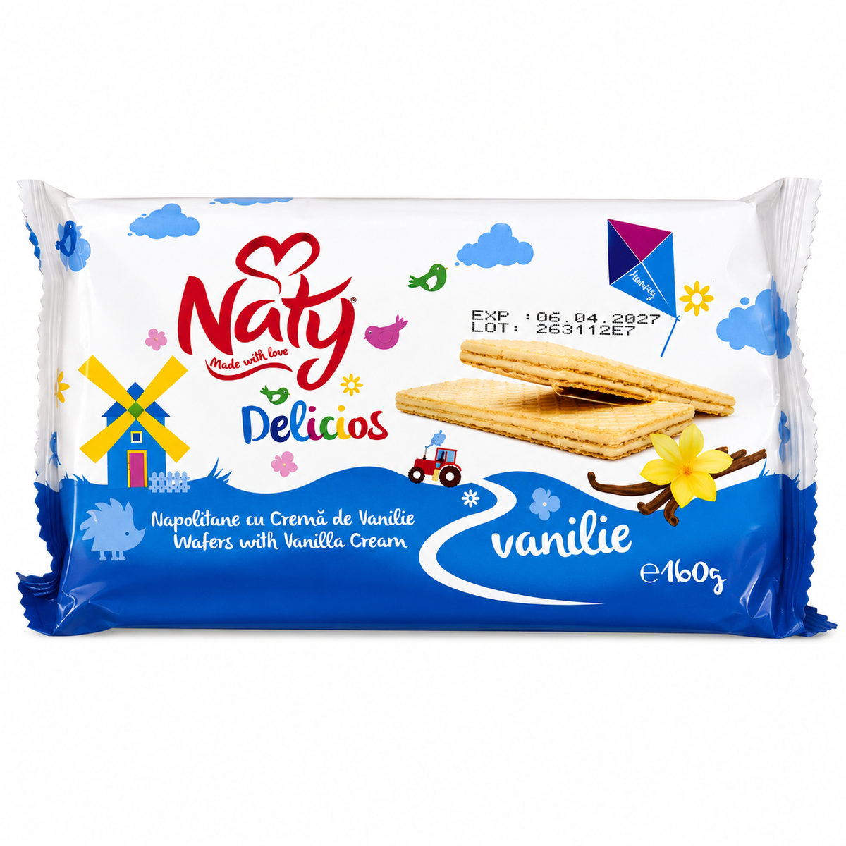 Naty Delicios Napolitane cu Cremă de Vanilie 160g